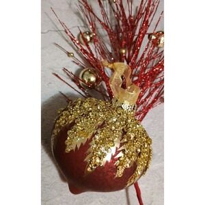 Frontgate Red and Gold Round Glass Christmas Ornament Lots Of Gold Glitter